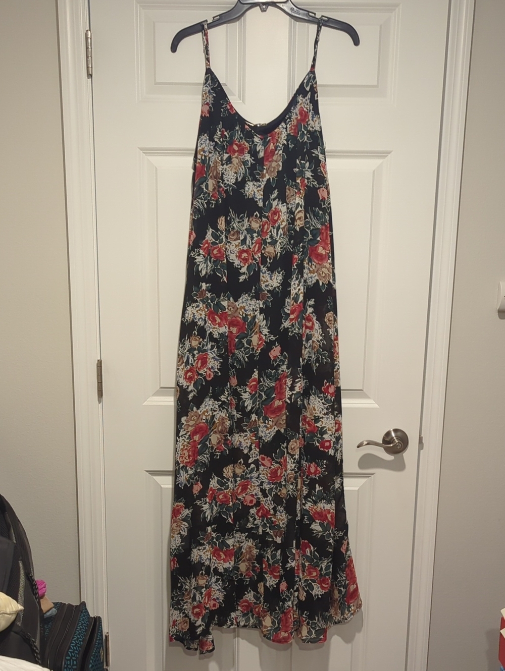 entro Black Floral Maxi Dress with Red and Tan Blooms